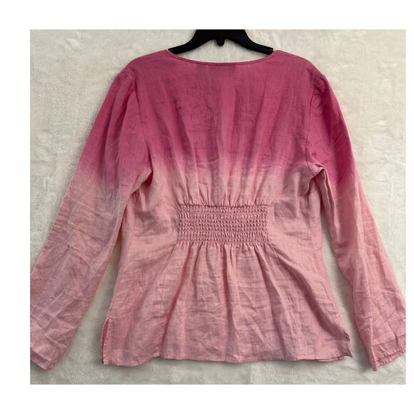 INC Pink Ombre 100% Linen Top 12 M L Beachy Pleated Back - Picture 2 of 8